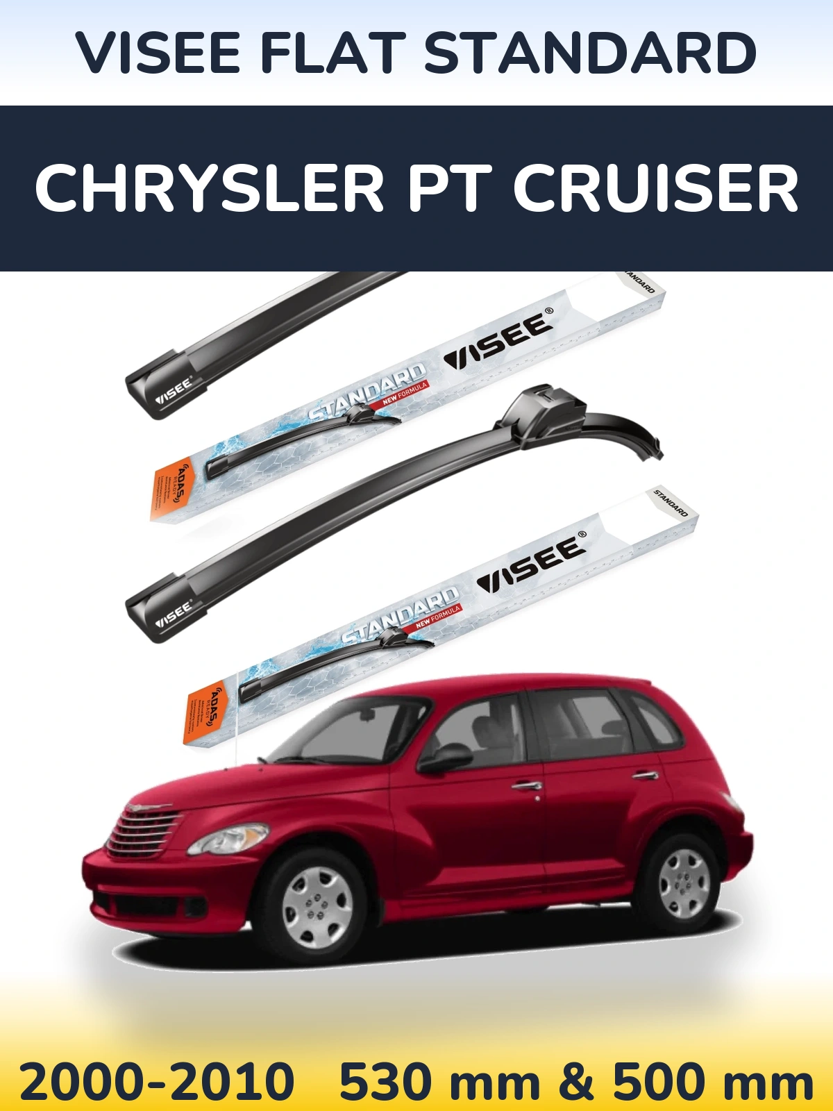 Комплект передніх щіток VISEE FLAT STANDARD 530 & 500 мм для Chrysler PT Cruiser 2000-2010