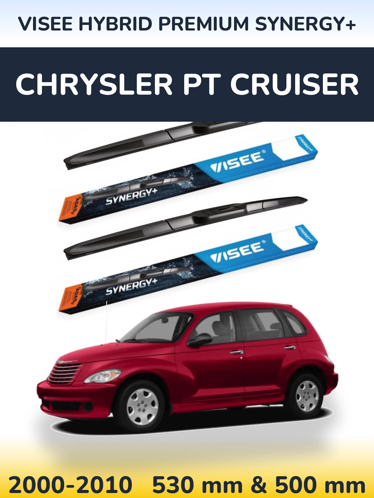 Sada předních stěračů VISEE HYBRID PREMIUM SYNERGY+ 530 a 500 mm pro Chrysler PT Cruiser 2000-2010