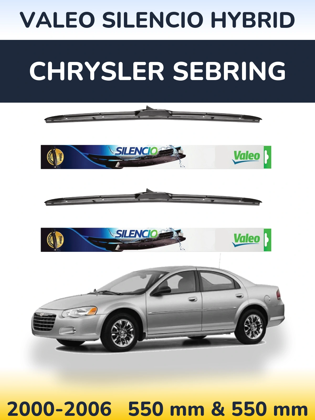 Sada předních stěračů Valeo Silencio Hybrid 550 a 550 mm pro Chrysler Sebring 2000-2006