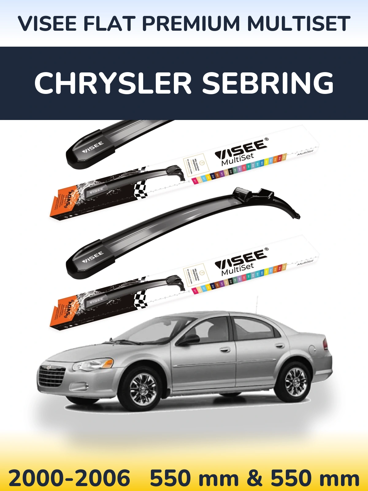 Sada předních stěračů VISEE FLAT PREMIUM MultiSet 550 a 550 mm pro Chrysler Sebring 2000-2006