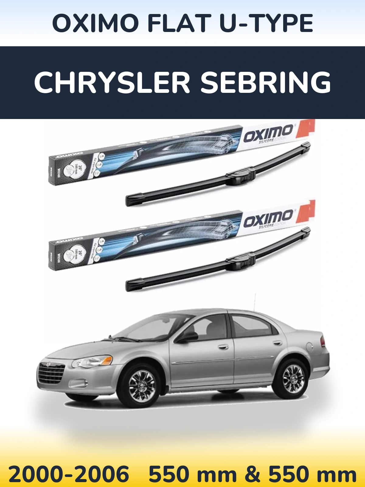 Sada předních stěračů Oximo Flat U-type 550 a 550 mm pro Chrysler Sebring 2000-2006