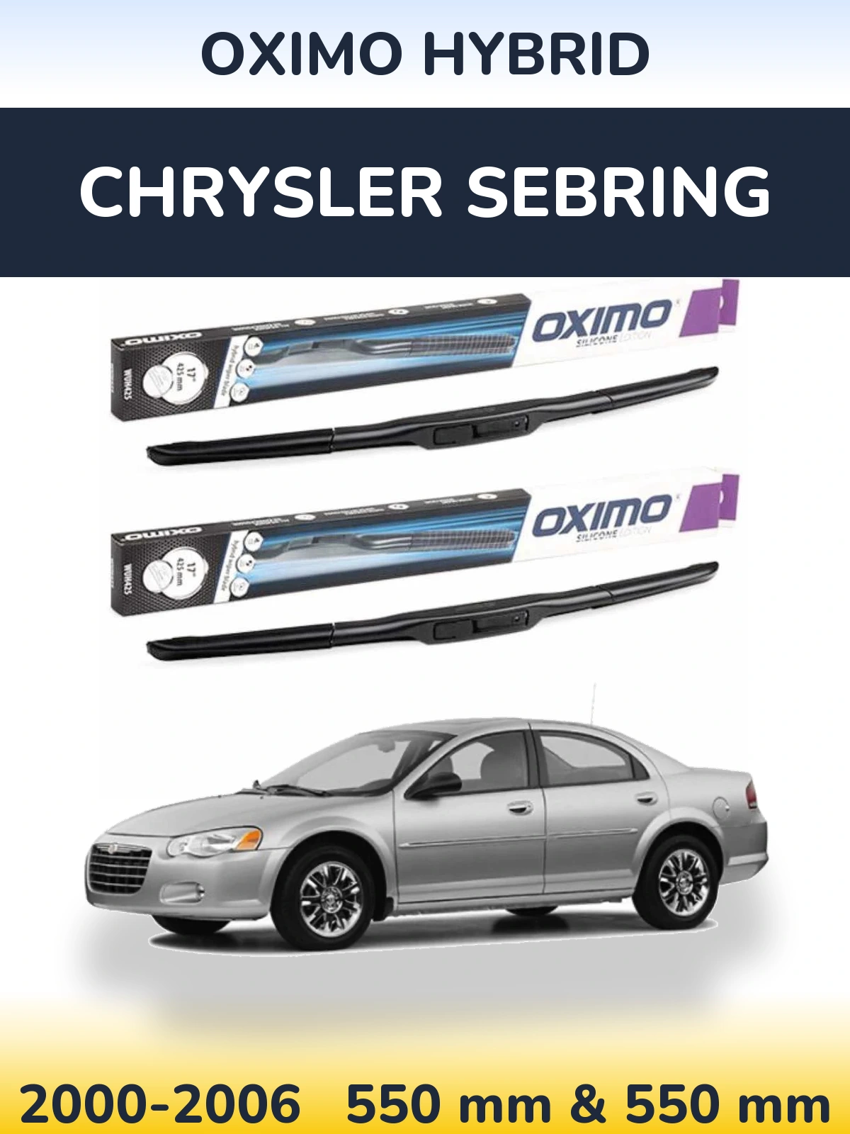 Sada předních stěračů Oximo Hybrid 550 a 550 mm pro Chrysler Sebring 2000-2006