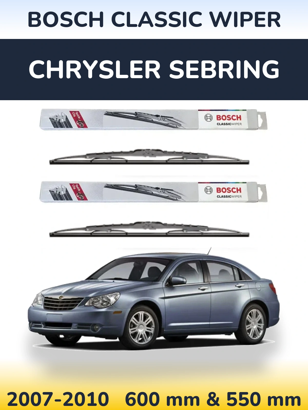 Sada předních stěračů BOSCH Classic Wiper 600 a 550 mm pro Chrysler Sebring 2007-2010