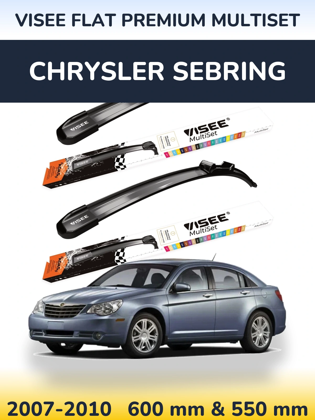 Sada předních stěračů VISEE FLAT PREMIUM MultiSet 600 a 550 mm pro Chrysler Sebring 2007-2010