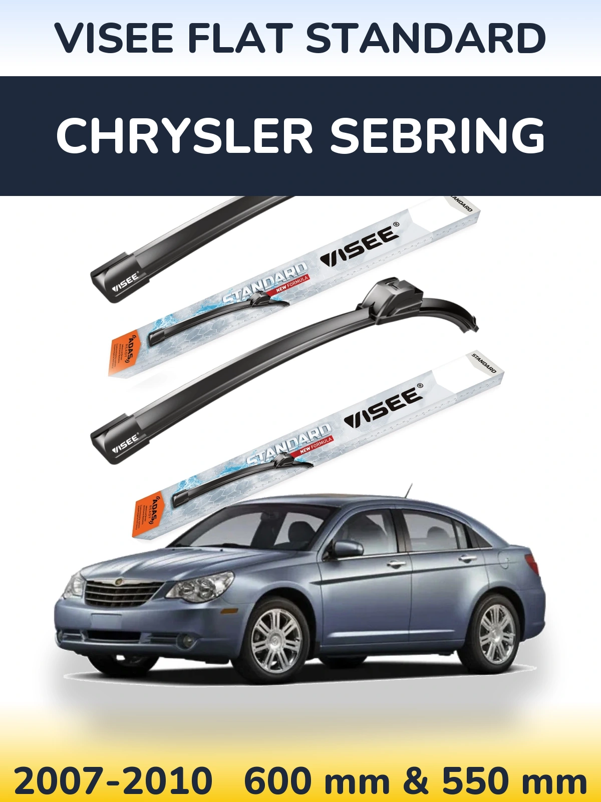 Sada předních stěračů VISEE FLAT STANDARD 600 a 550 mm pro Chrysler Sebring 2007-2010