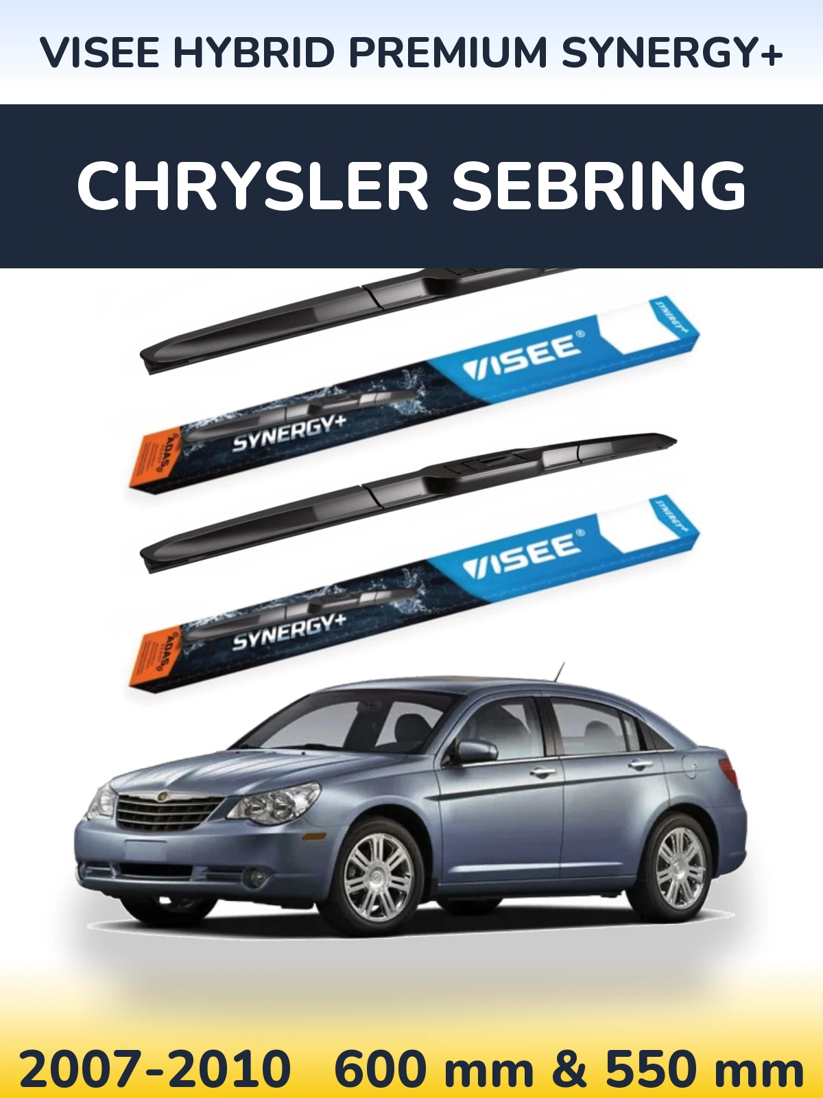Sada předních stěračů VISEE HYBRID PREMIUM SYNERGY+ 600 a 550 mm pro Chrysler Sebring 2007-2010