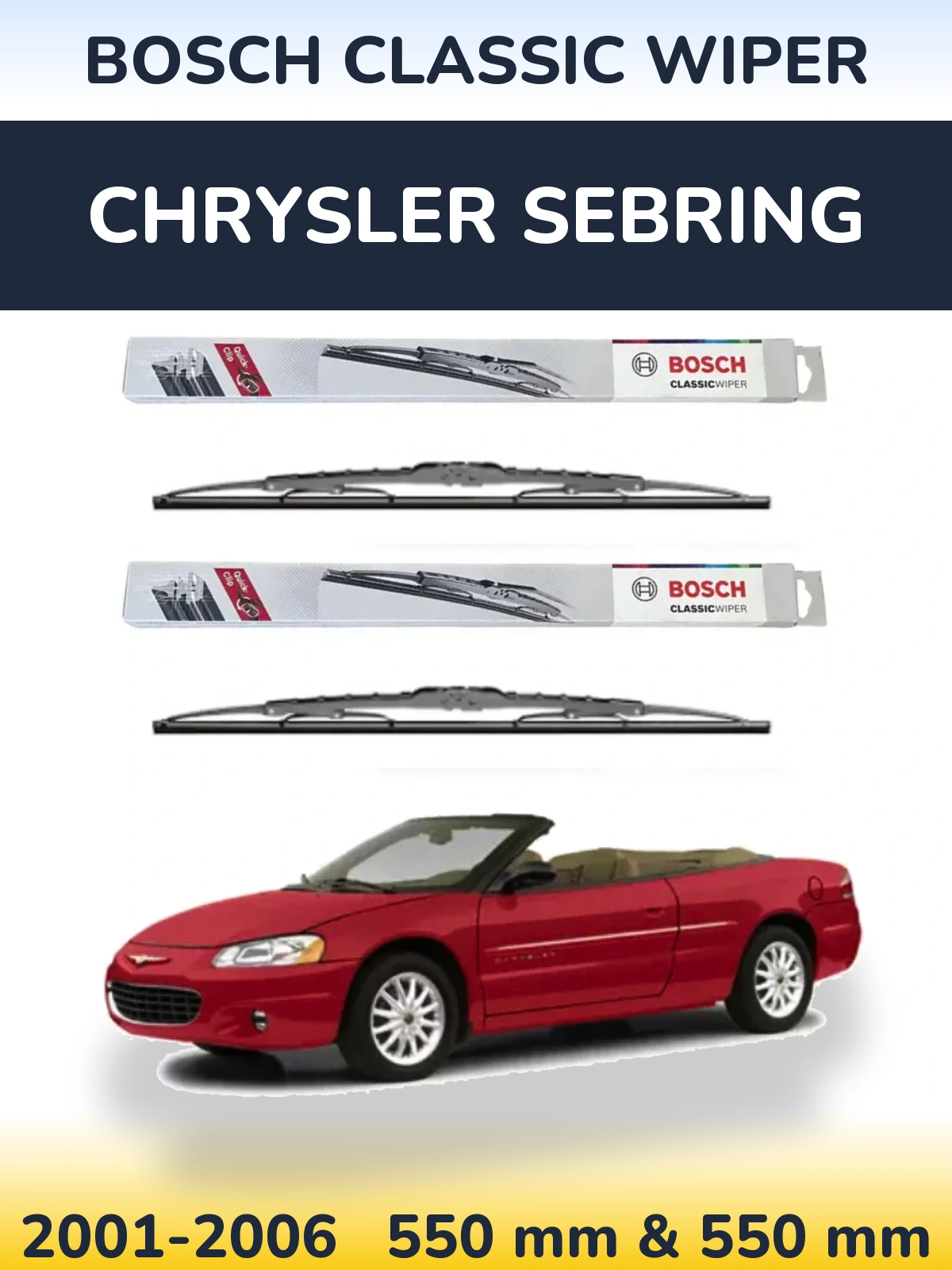 Комплект передніх щіток BOSCH Classic Wiper 550 & 550 мм для Chrysler Sebring 2001-2006