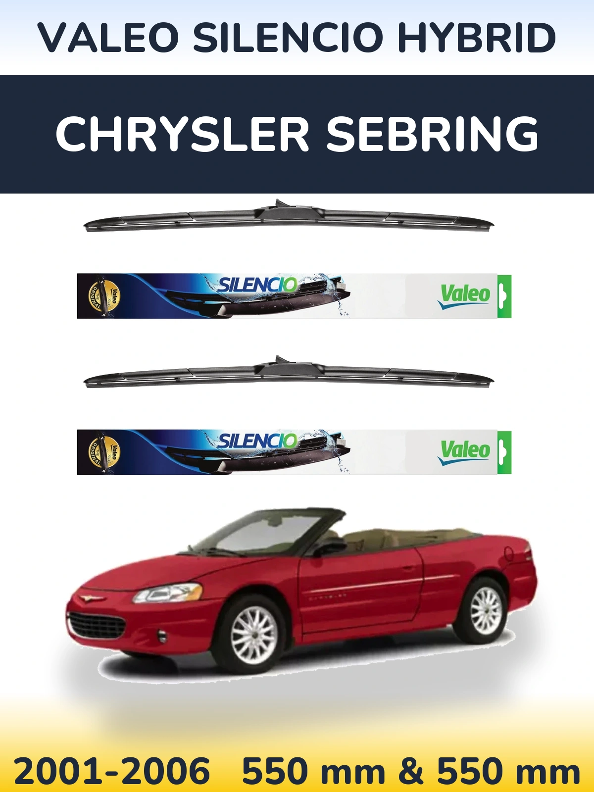 Sada předních stěračů Valeo Silencio Hybrid 550 a 550 mm pro Chrysler Sebring 2001-2006