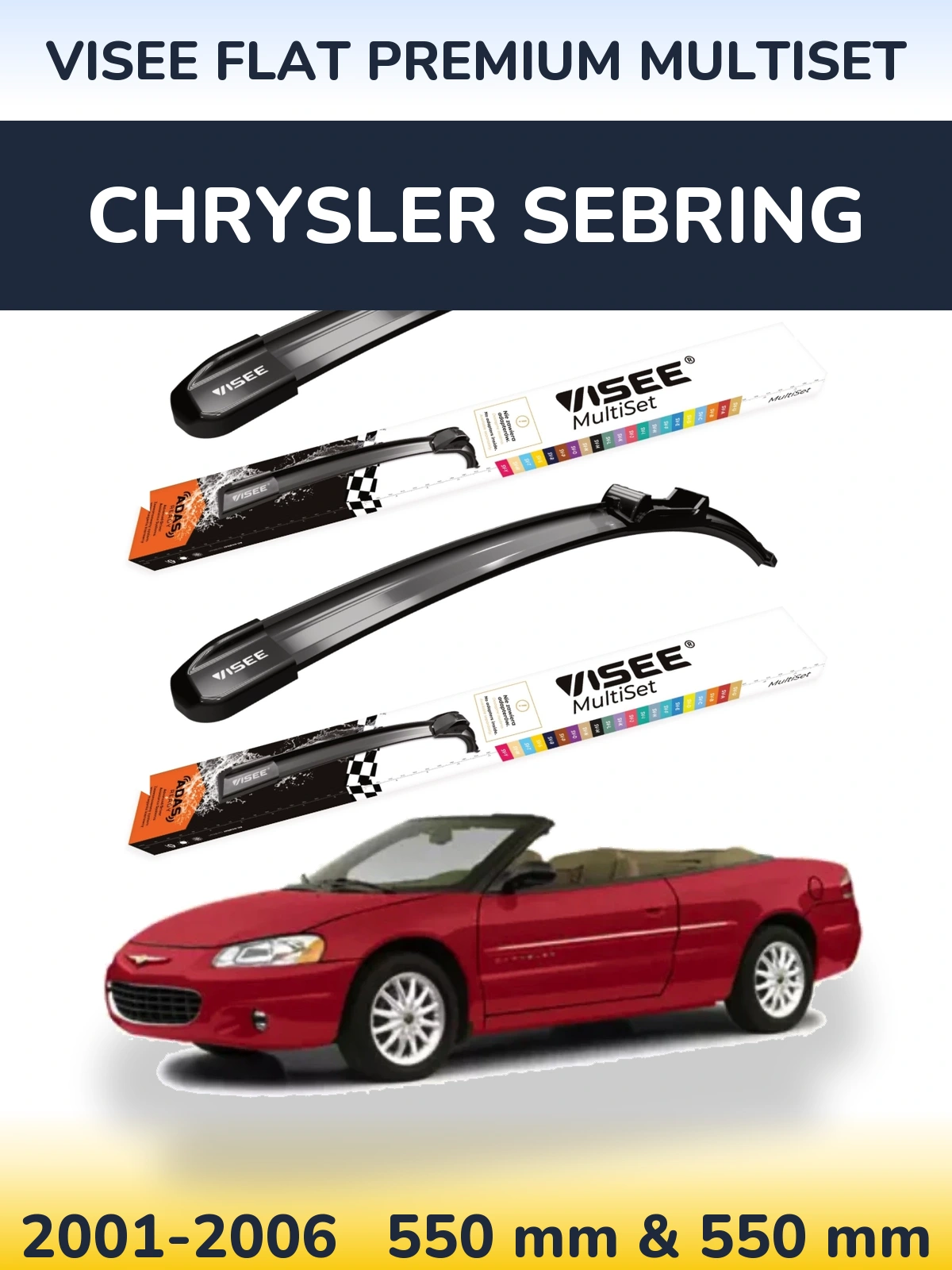 Sada předních stěračů VISEE FLAT PREMIUM MultiSet 550 a 550 mm pro Chrysler Sebring 2001-2006