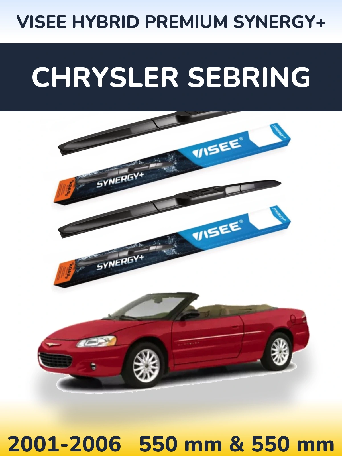 Sada předních stěračů VISEE HYBRID PREMIUM SYNERGY+ 550 a 550 mm pro Chrysler Sebring 2001-2006