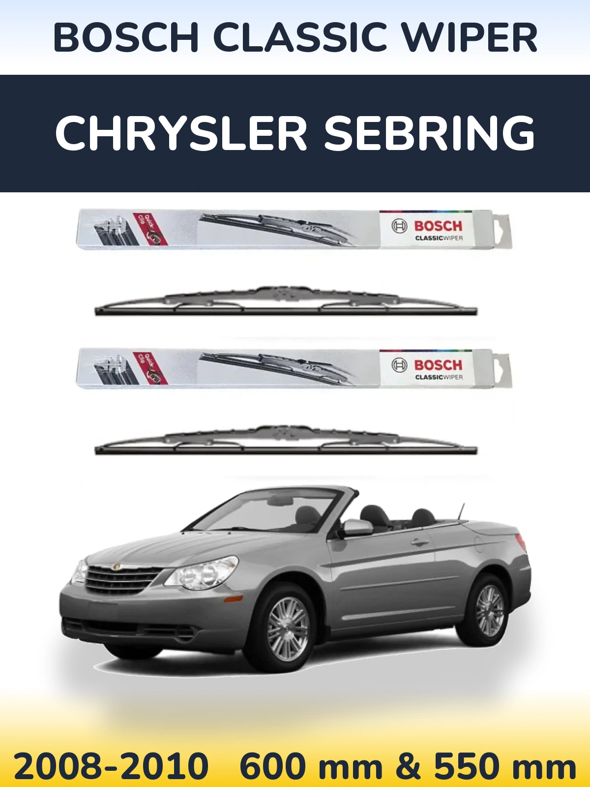 Sada předních stěračů BOSCH Classic Wiper 600 a 550 mm pro Chrysler Sebring 2008-2010