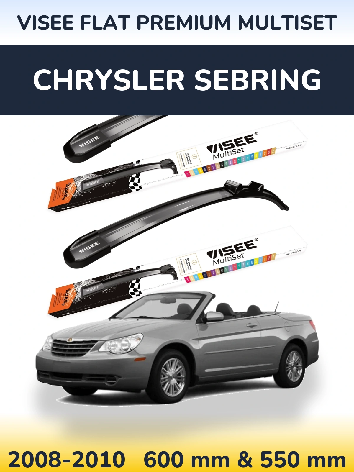 Sada předních stěračů VISEE FLAT PREMIUM MultiSet 600 a 550 mm pro Chrysler Sebring 2008-2010