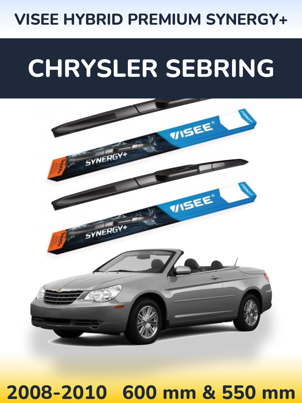 Sada předních stěračů VISEE HYBRID PREMIUM SYNERGY+ 600 a 550 mm pro Chrysler Sebring 2008-2010