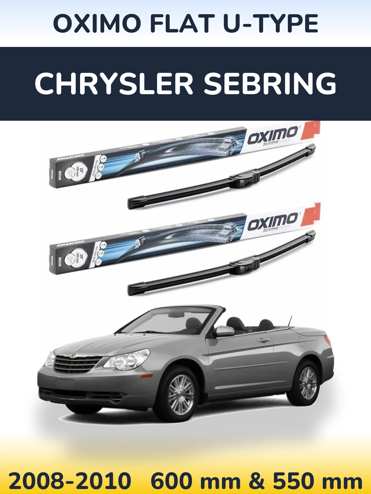 Комплект передніх щіток Oximo Flat U-type 600 & 550 мм для Chrysler Sebring 2008-2010