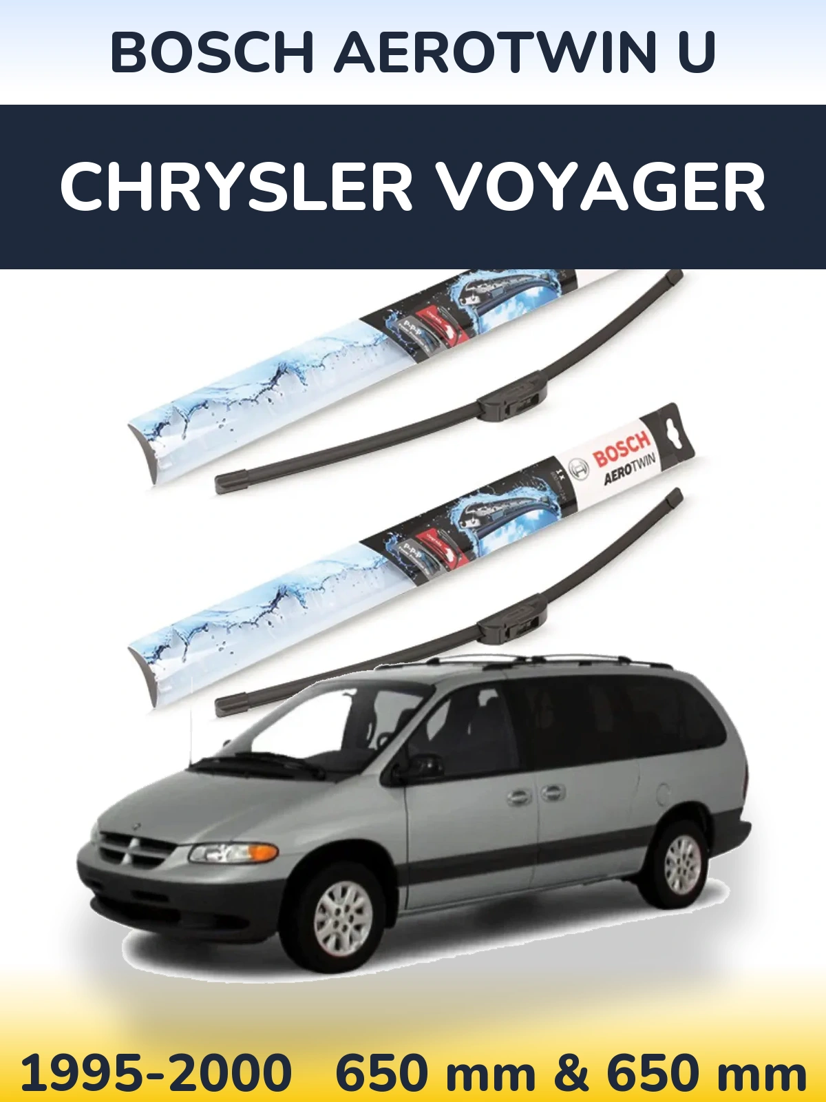 Sada předních stěračů BOSCH AeroTwin U 650 a 650 mm pro Chrysler Voyager 1995-2000