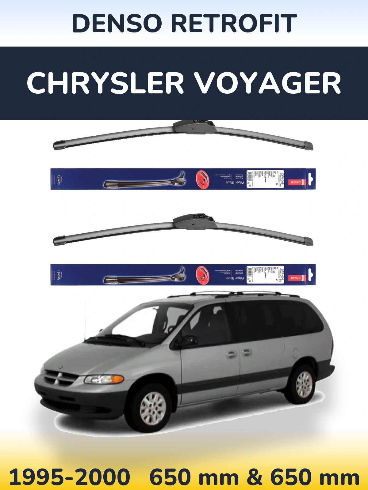 Sada předních stěračů Denso Retrofit 650 a 650 mm pro Chrysler Voyager 1995-2000
