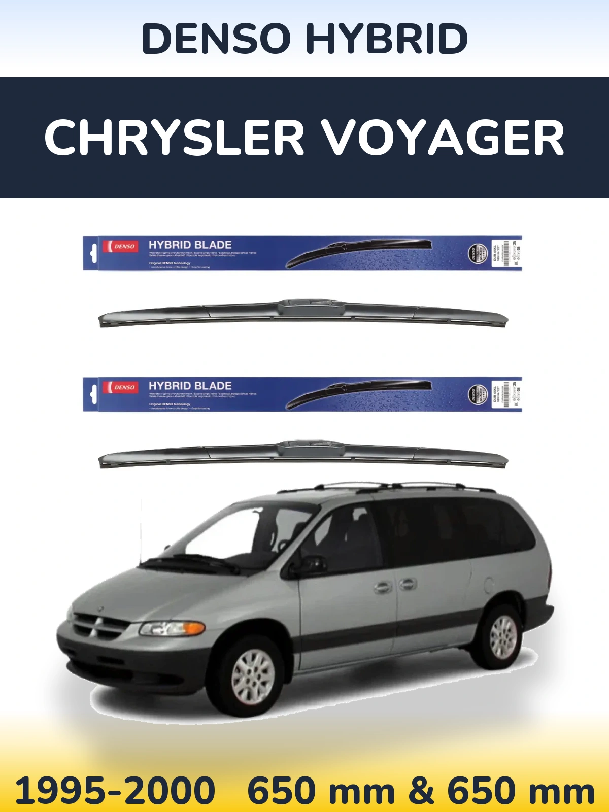 Sada předních stěračů Denso Hybrid 650 a 650 mm pro Chrysler Voyager 1995-2000