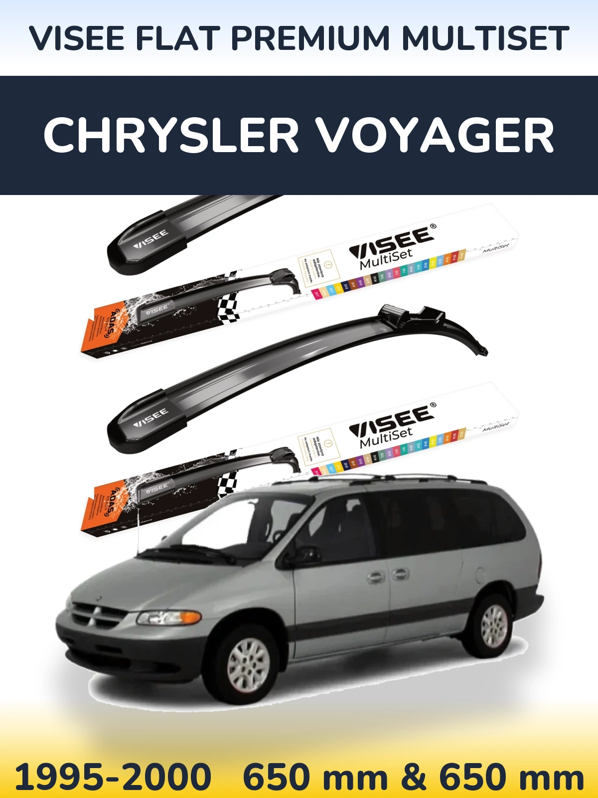 Sada předních stěračů VISEE FLAT PREMIUM MultiSet 650 a 650 mm pro Chrysler Voyager 1995-2000