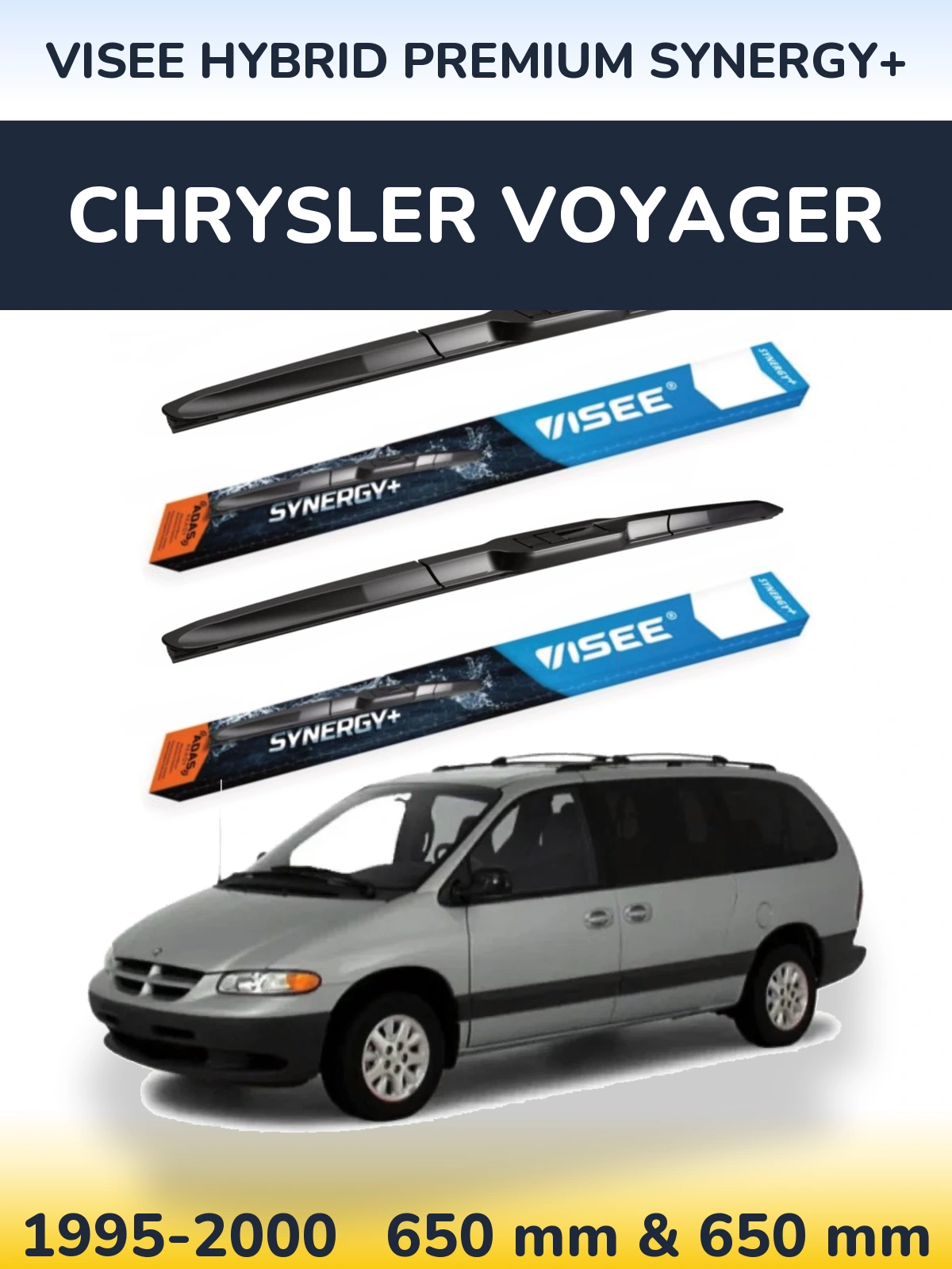 Sada předních stěračů VISEE HYBRID PREMIUM SYNERGY+ 650 a 650 mm pro Chrysler Voyager 1995-2000