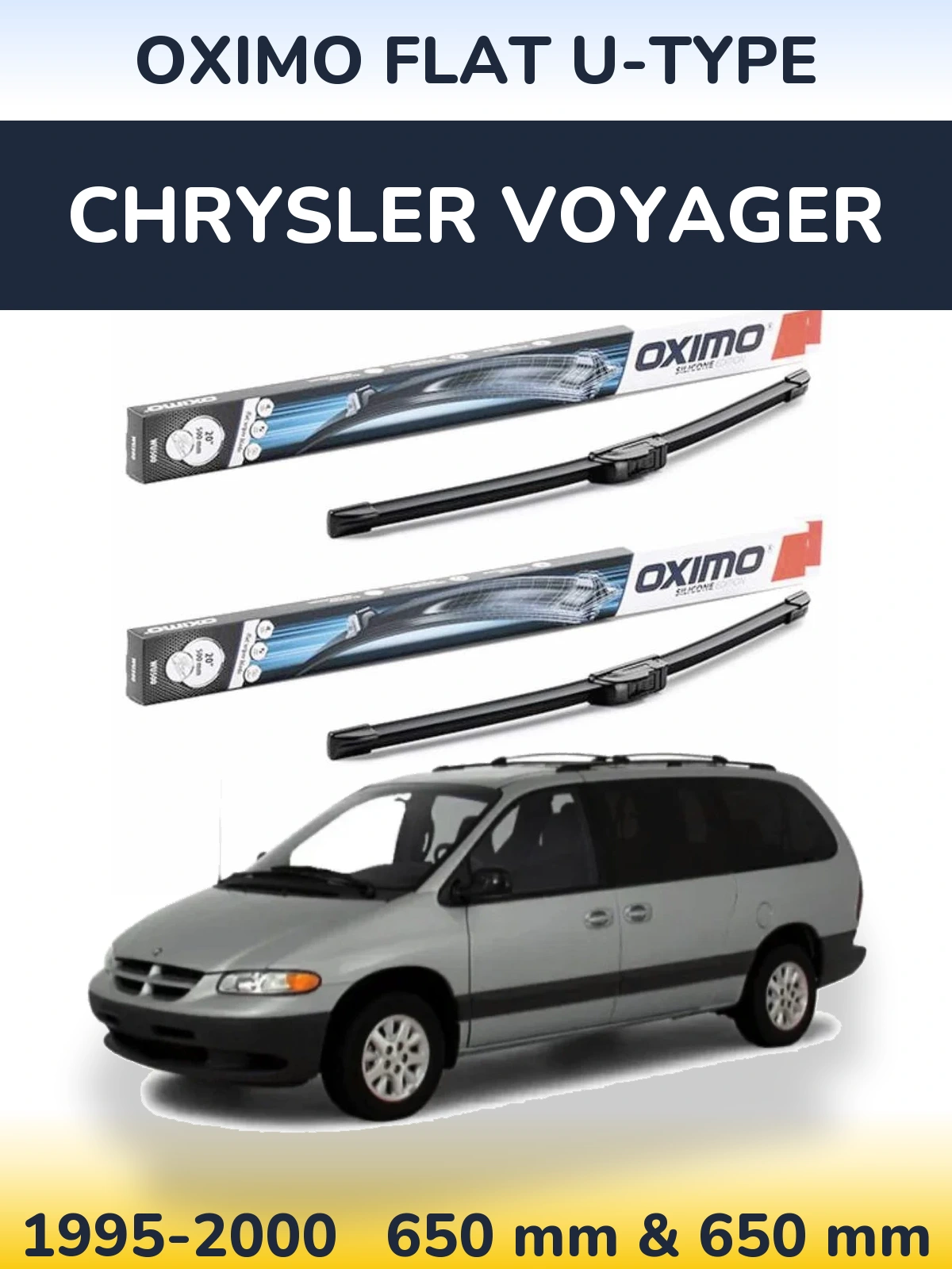 Sada předních stěračů Oximo Flat U-type 650 a 650 mm pro Chrysler Voyager 1995-2000