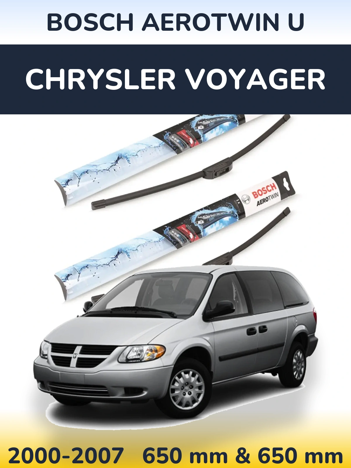 Sada předních stěračů BOSCH AeroTwin U 650 a 650 mm pro Chrysler Voyager 2000-2007