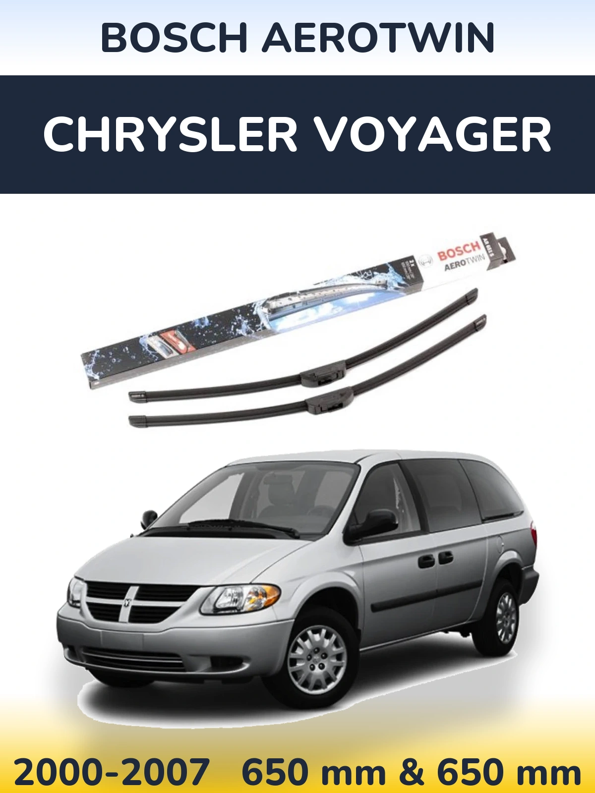 Sada předních stěračů BOSCH AeroTwin 650 a 650 mm pro Chrysler Voyager 2000-2007