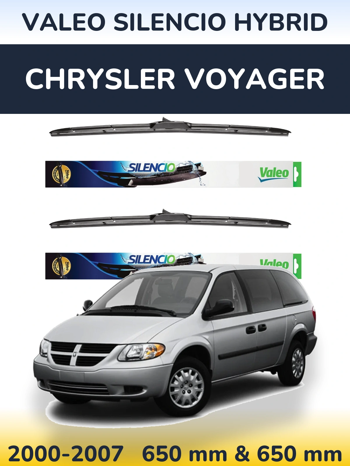 Комплект передніх щіток Valeo Silencio Hybrid 650 & 650 мм для Chrysler Voyager 2000-2007