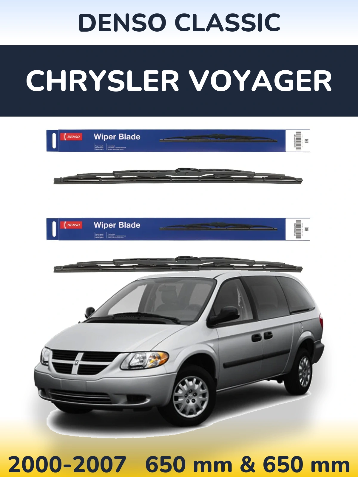 Sada předních stěračů Denso Classic 650 a 650 mm pro Chrysler Voyager 2000-2007
