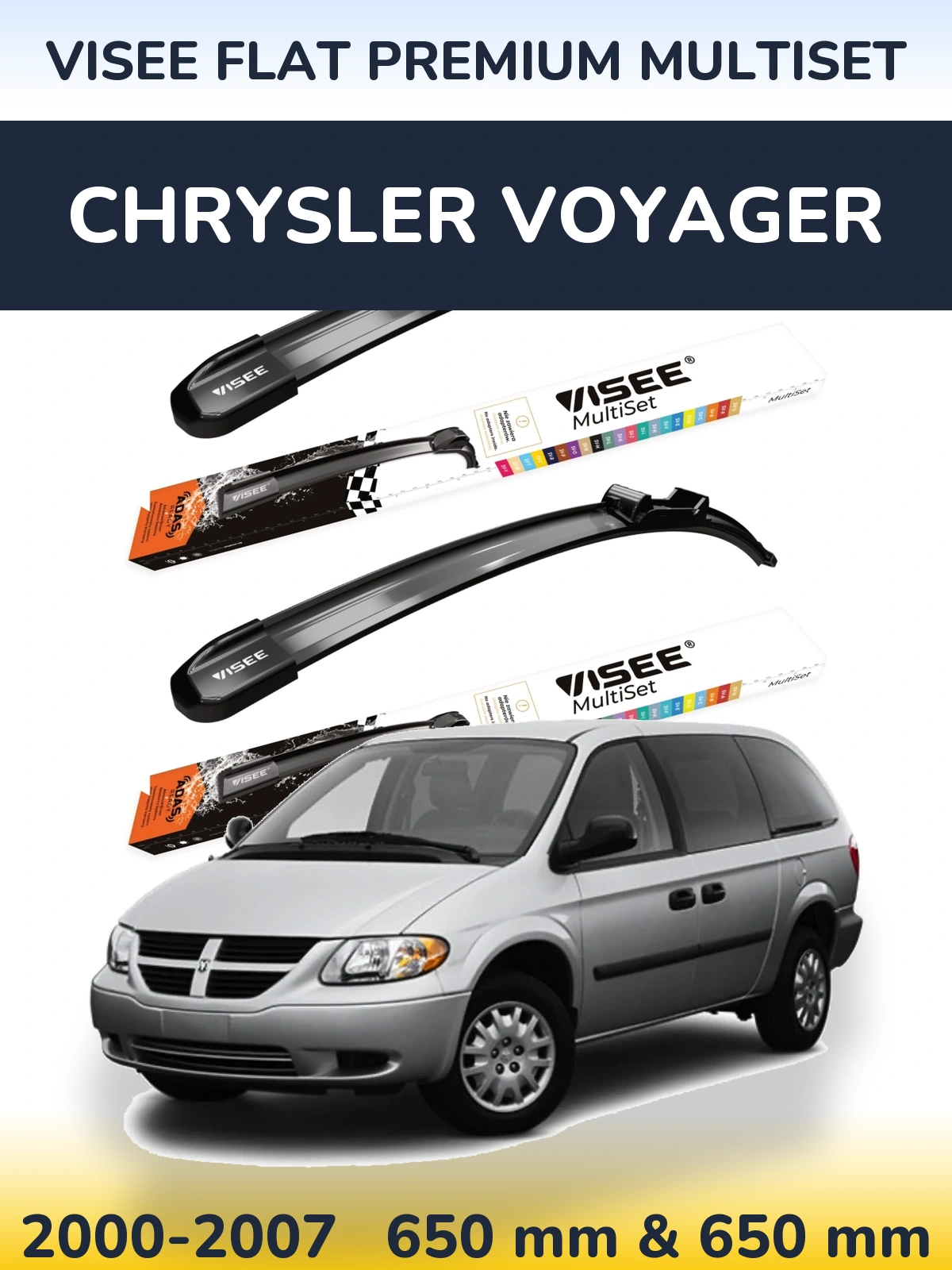 Sada předních stěračů VISEE FLAT PREMIUM MultiSet 650 a 650 mm pro Chrysler Voyager 2000-2007