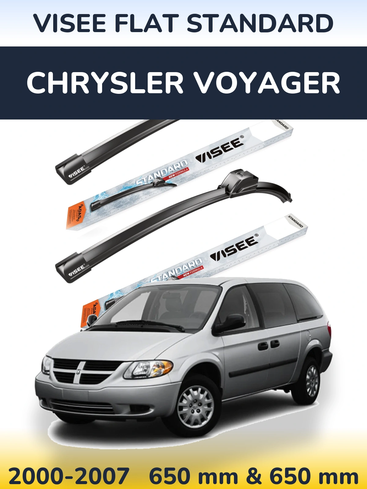 Sada předních stěračů VISEE FLAT STANDARD 650 a 650 mm pro Chrysler Voyager 2000-2007