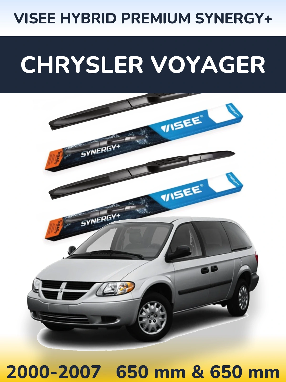 Sada předních stěračů VISEE HYBRID PREMIUM SYNERGY+ 650 a 650 mm pro Chrysler Voyager 2000-2007