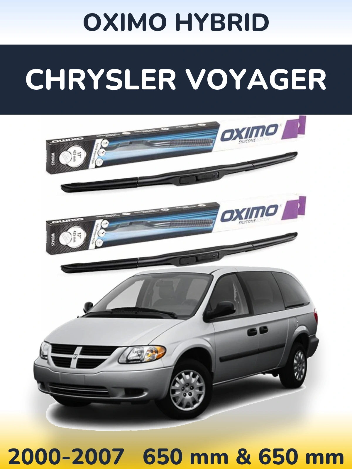 Sada předních stěračů Oximo Hybrid 650 a 650 mm pro Chrysler Voyager 2000-2007