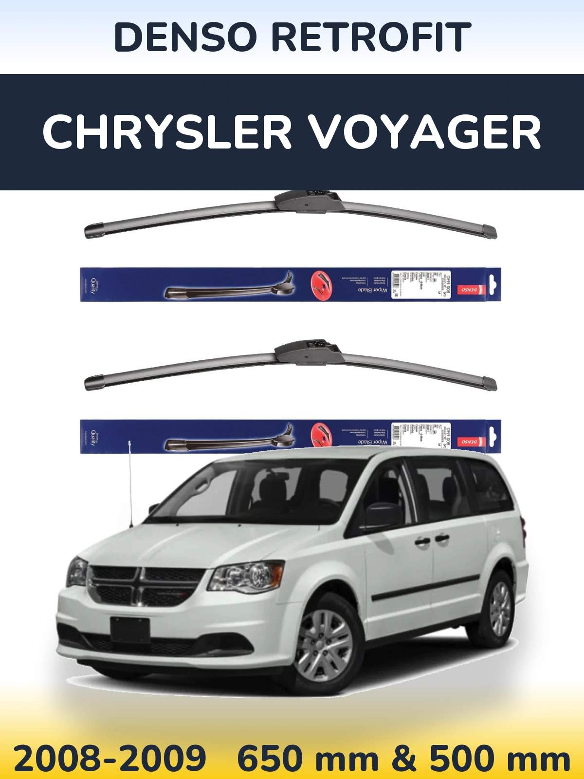 Sada předních stěračů Denso Retrofit 650 a 500 mm pro Chrysler Voyager 2008-2009