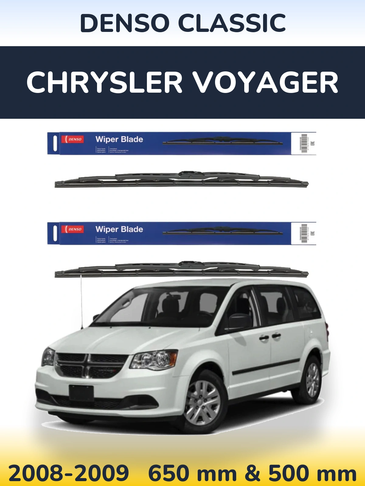 Sada předních stěračů Denso Classic 650 a 500 mm pro Chrysler Voyager 2008-2009