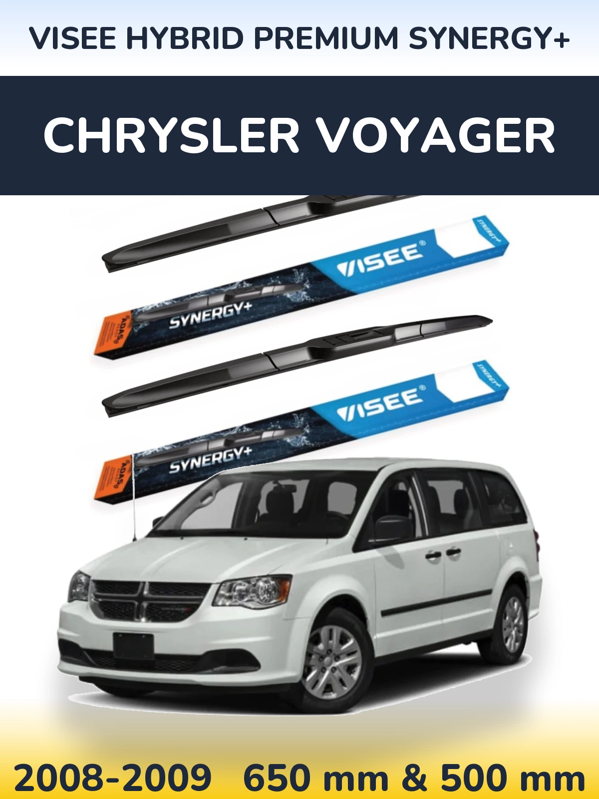 Sada předních stěračů VISEE HYBRID PREMIUM SYNERGY+ 650 a 500 mm pro Chrysler Voyager 2008-2009