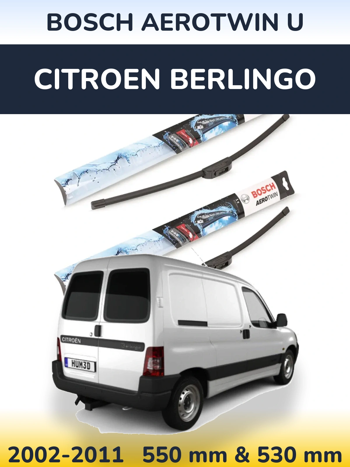 Sada předních stěračů BOSCH AeroTwin U 550 a 530 mm pro Citroen Berlingo 2002-2011