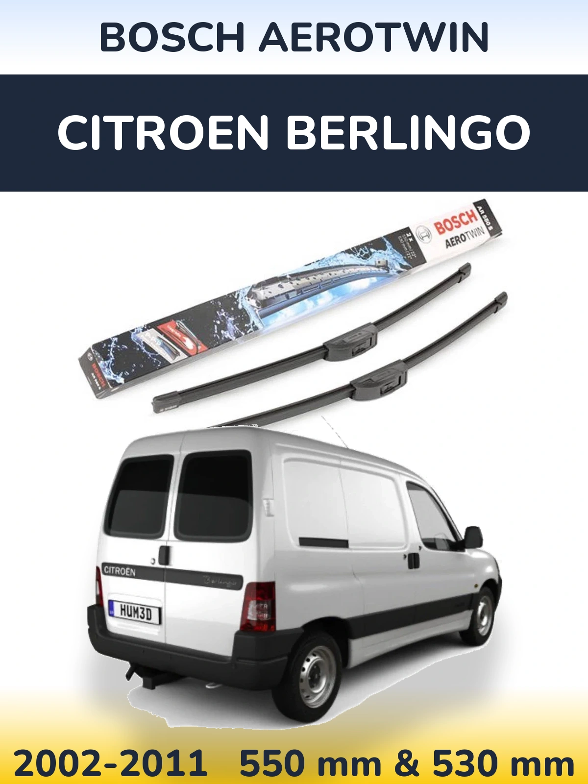 Sada předních stěračů BOSCH AeroTwin 550 a 530 mm pro Citroen Berlingo 2002-2011