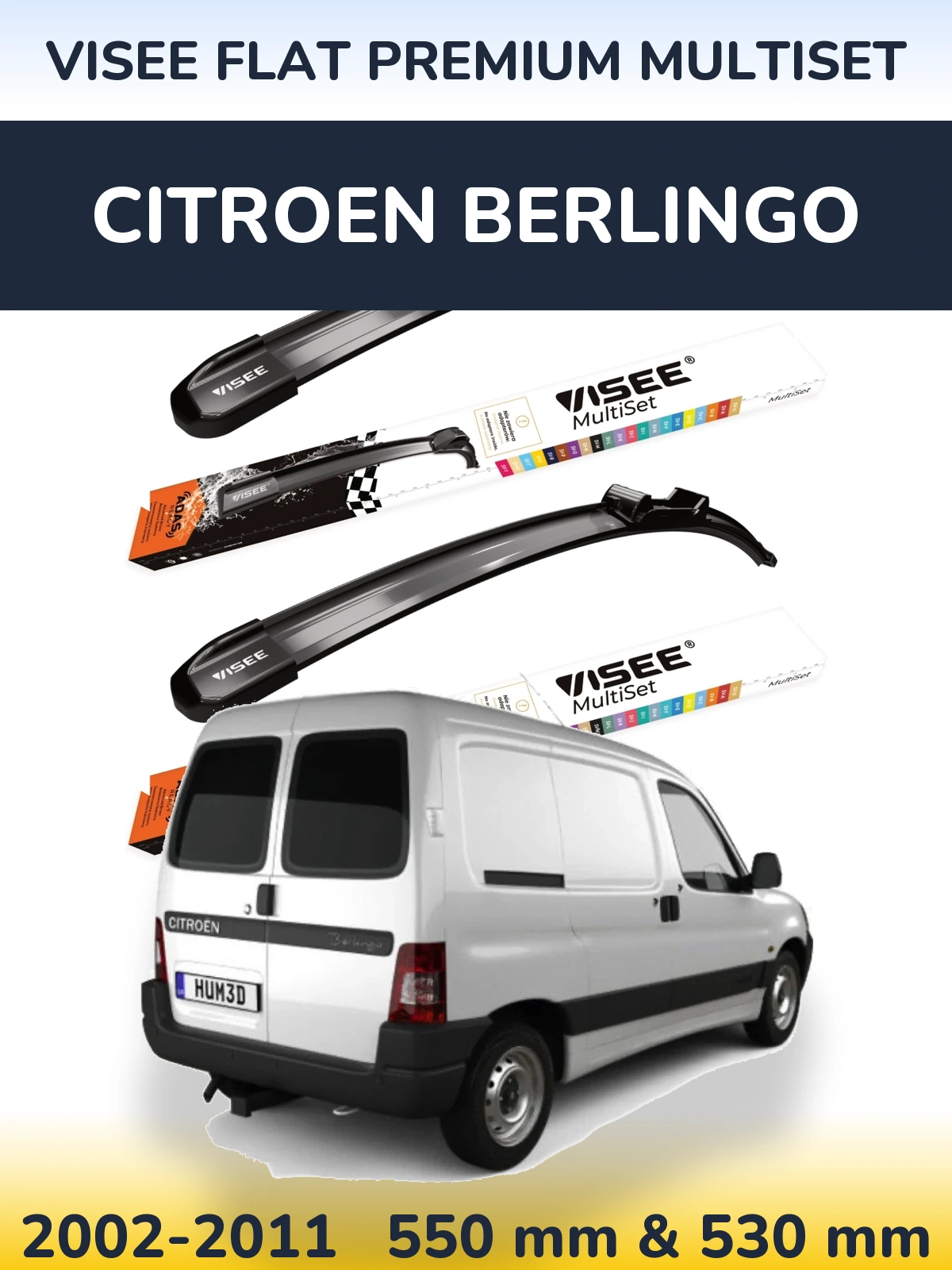 Sada předních stěračů VISEE FLAT PREMIUM MultiSet 550 a 530 mm pro Citroen Berlingo 2002-2011