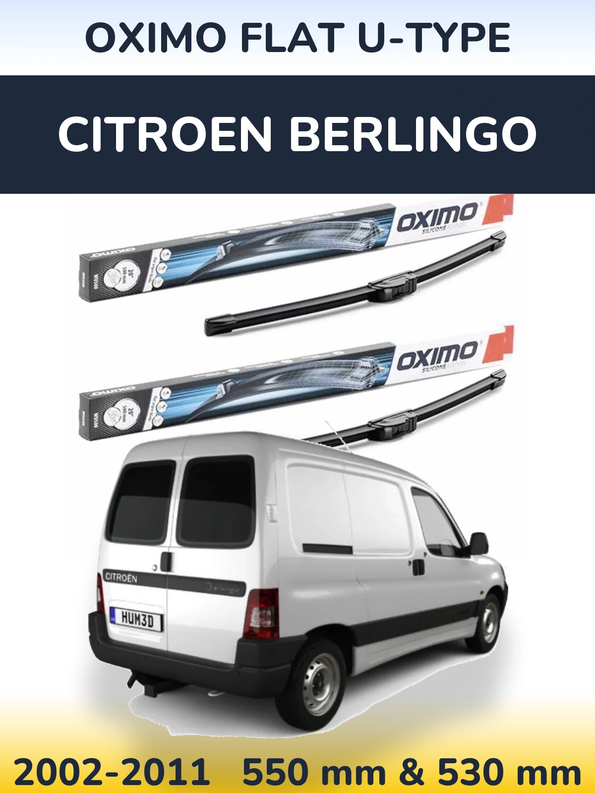Sada předních stěračů Oximo Flat U-type 550 a 530 mm pro Citroen Berlingo 2002-2011