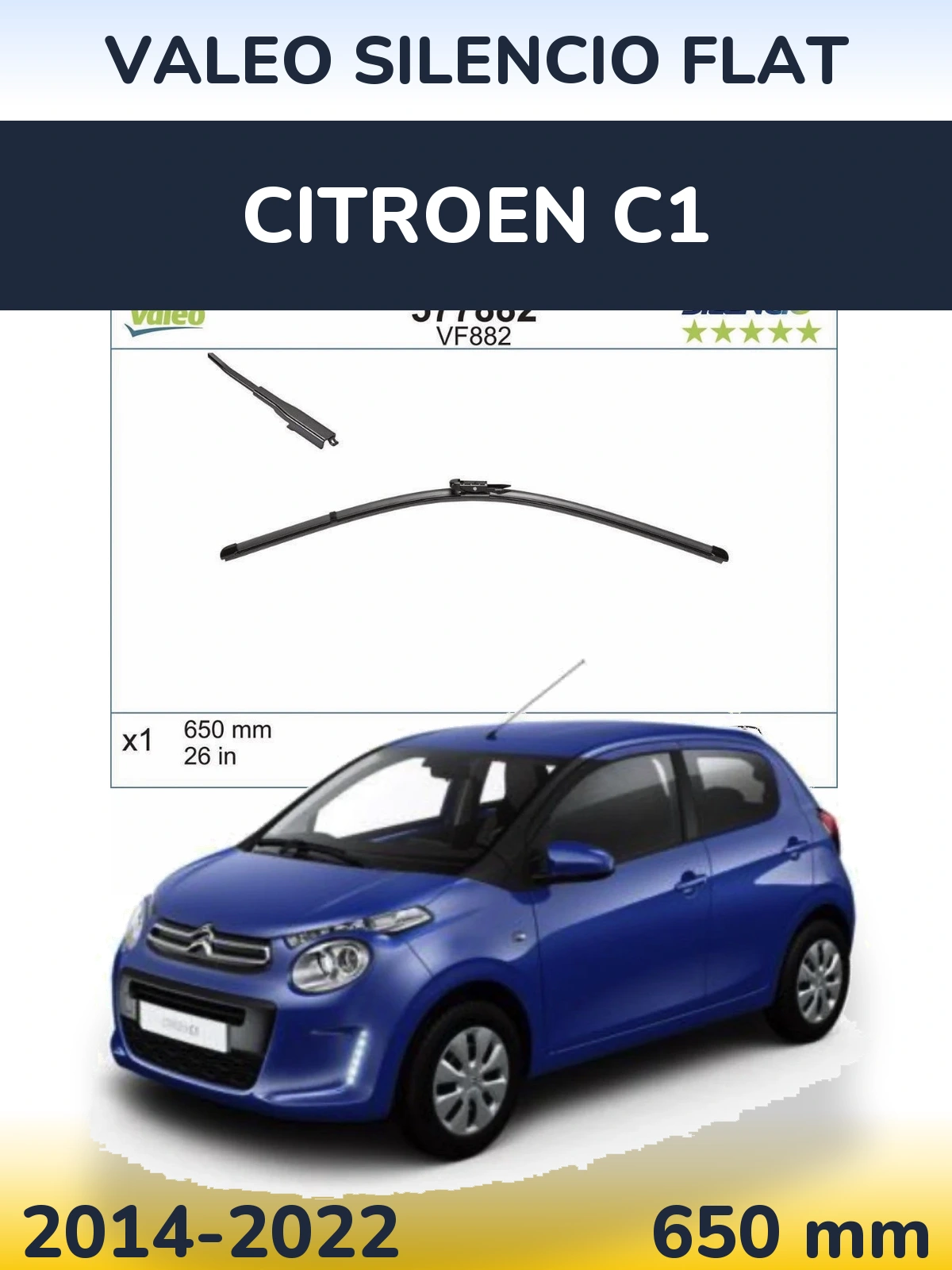 Передня щітка Valeo Silencio Flat 650 мм для Citroen C1 2014-2022