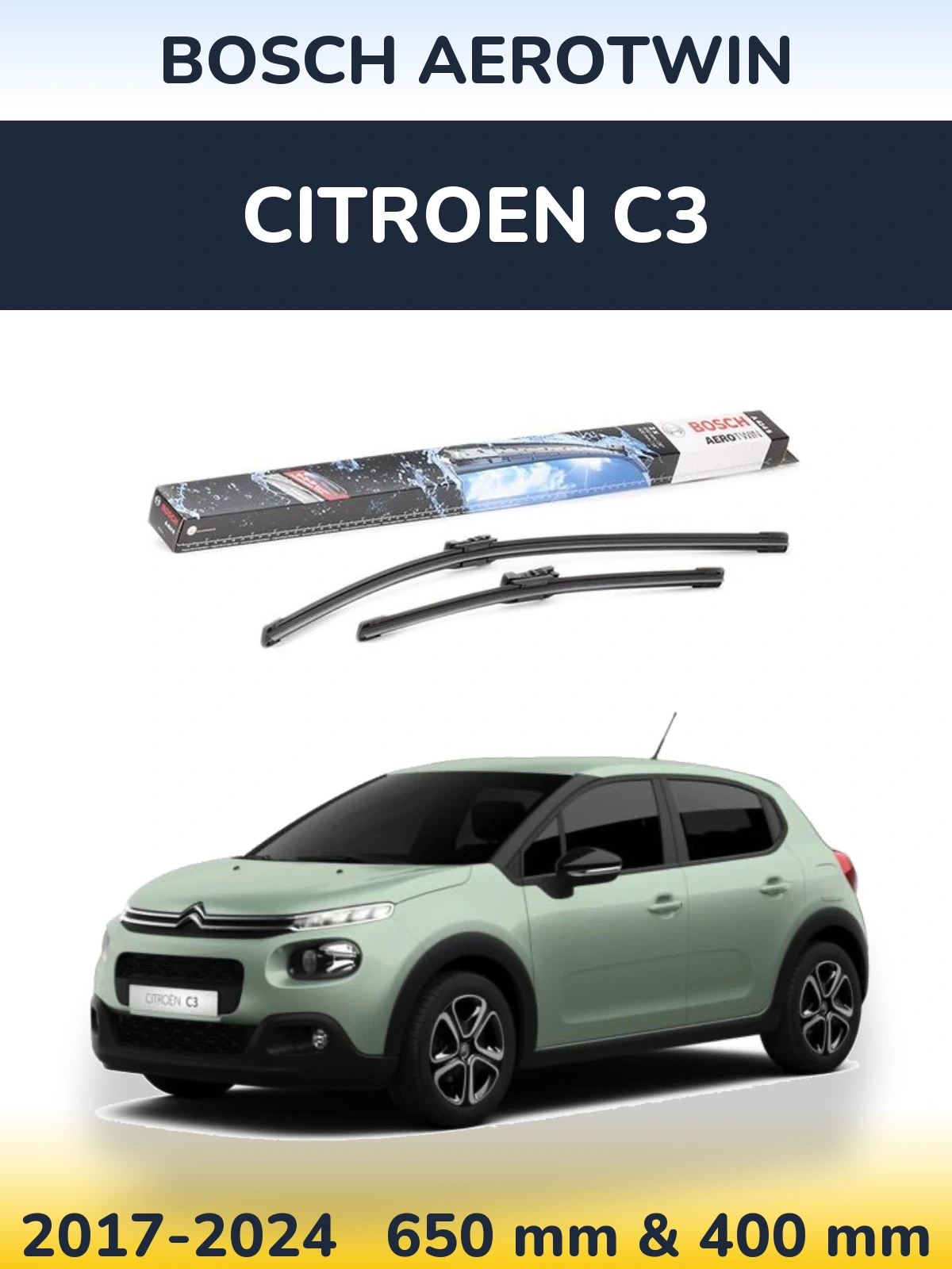 Sada předních stěračů BOSCH AeroTwin 650 a 400 mm pro Citroen C3 2017-2024