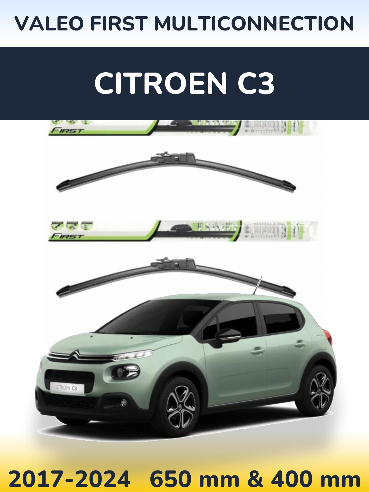 Sada předních stěračů Valeo First MultiConnection 650 a 400 mm pro Citroen C3 2017-2024