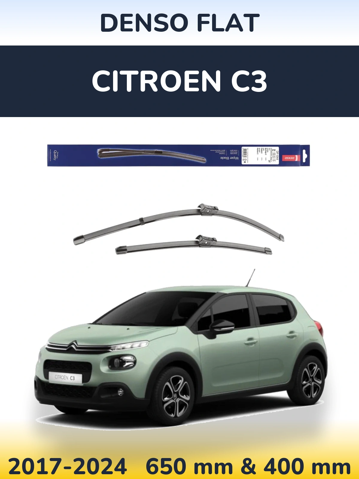 Sada předních stěračů Denso Flat 650 a 400 mm pro Citroen C3 2017-2024