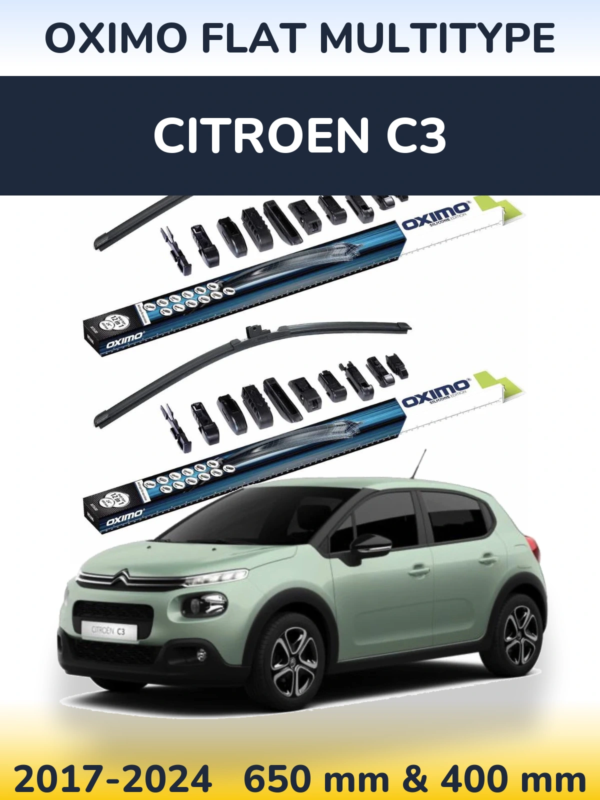 Sada předních stěračů Oximo Flat MultiType 650 a 400 mm pro Citroen C3 2017-2024