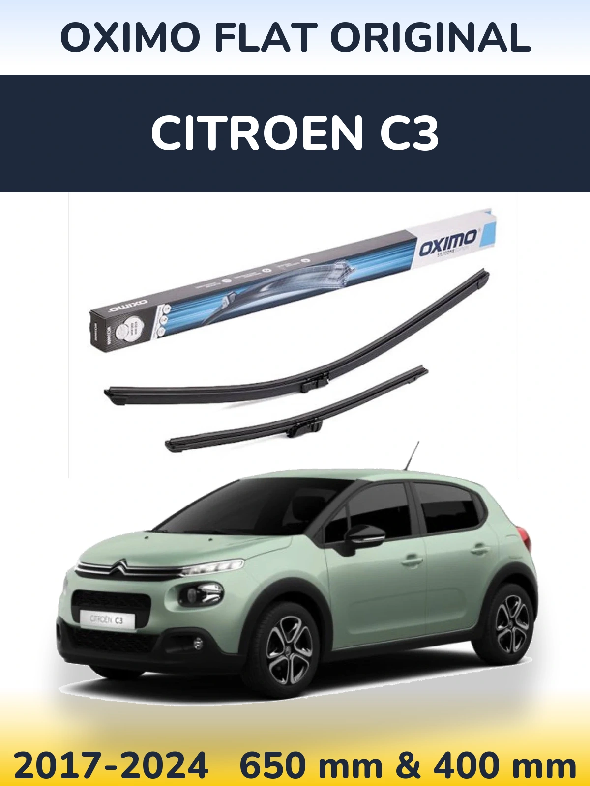 Комплект передніх щіток Oximo Flat Original 650 & 400 мм для Citroen C3 2017-2024