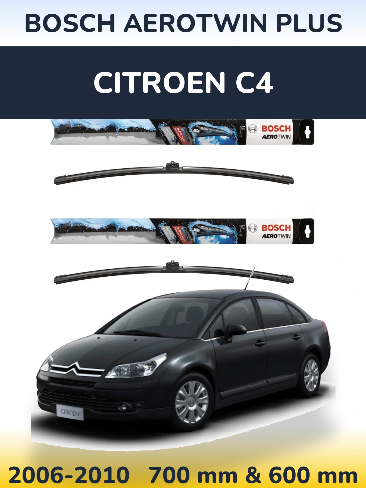 Sada předních stěračů BOSCH AeroTwin Plus 700 a 600 mm pro Citroen C4 2006-2010