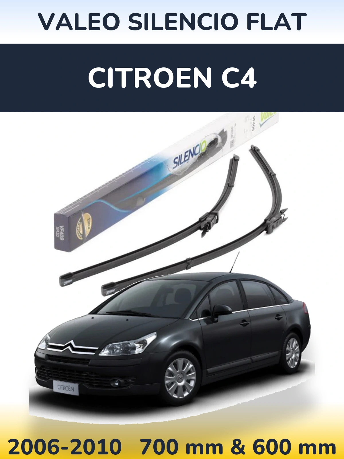 Sada předních stěračů Valeo Silencio Flat 700 a 600 mm pro Citroen C4 2006-2010