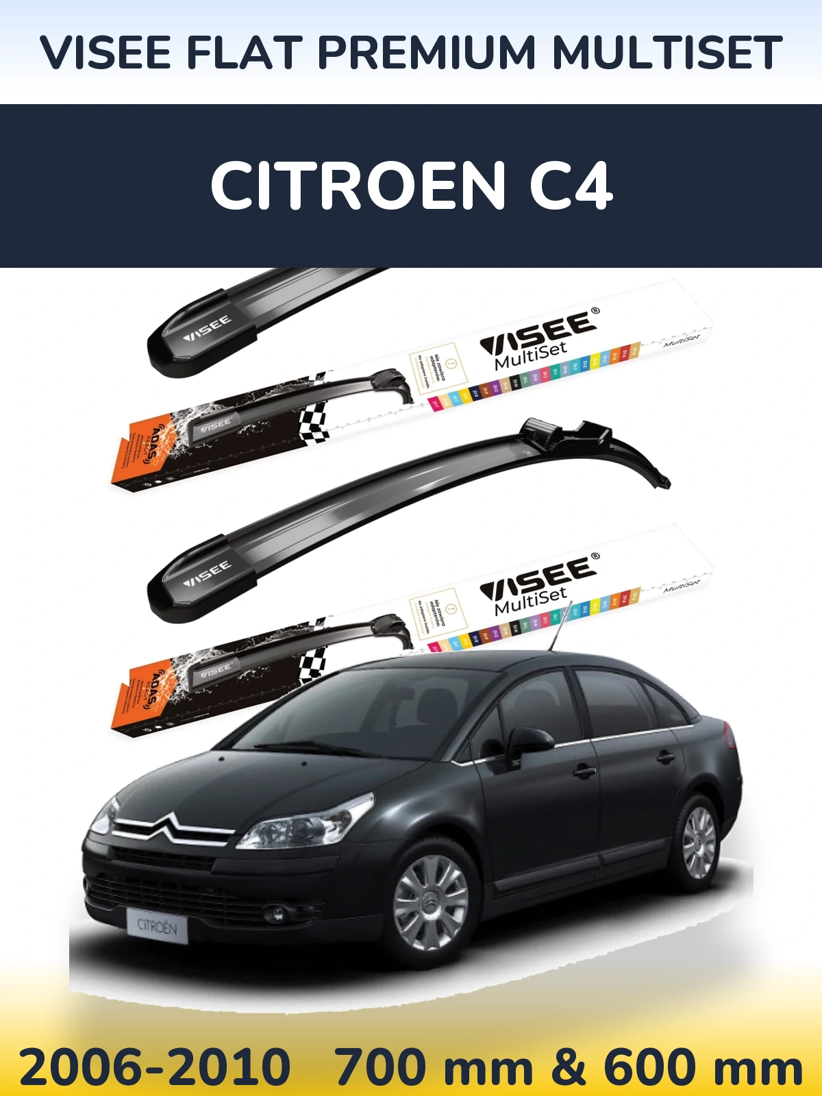 Sada předních stěračů VISEE FLAT PREMIUM MultiSet 700 a 600 mm pro Citroen C4 2006-2010