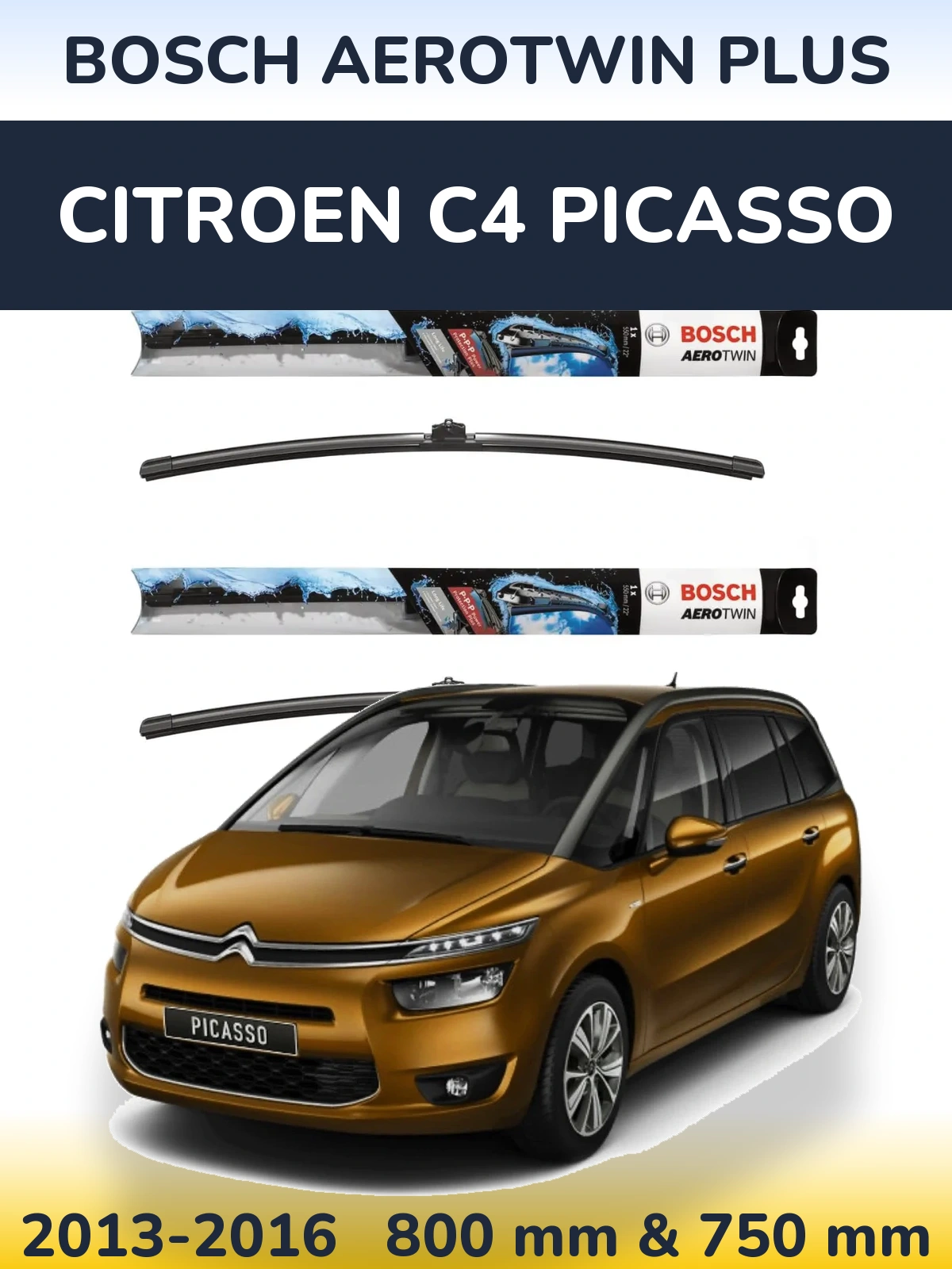 Sada předních stěračů BOSCH AeroTwin Plus 800 a 750 mm pro Citroen C4 Picasso 2013-2016