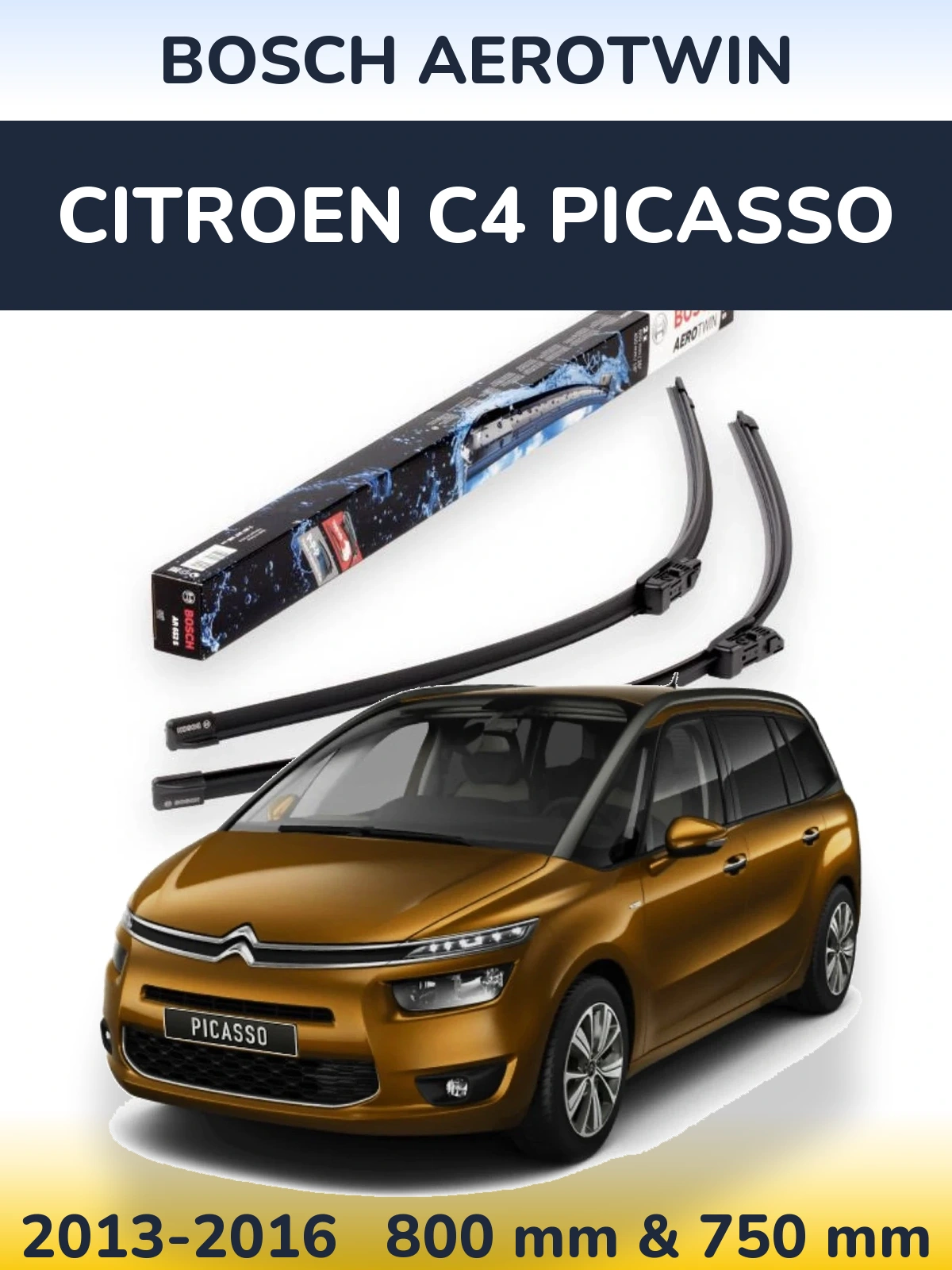 Sada předních stěračů BOSCH AeroTwin 800 a 750 mm pro Citroen C4 Picasso 2013-2016
